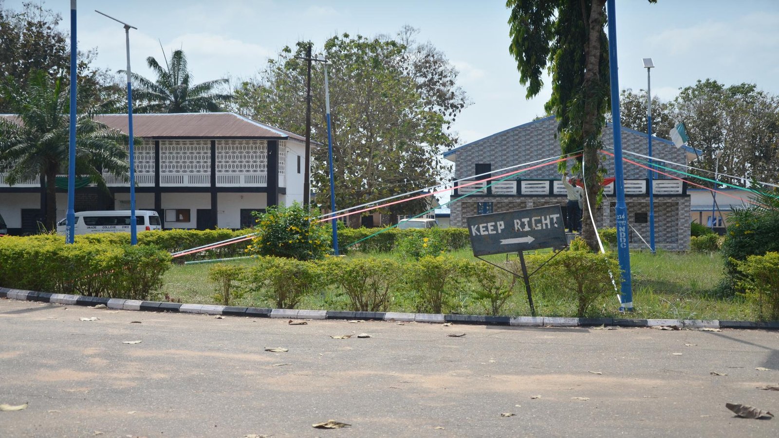 Admin block, roundabout and school hall