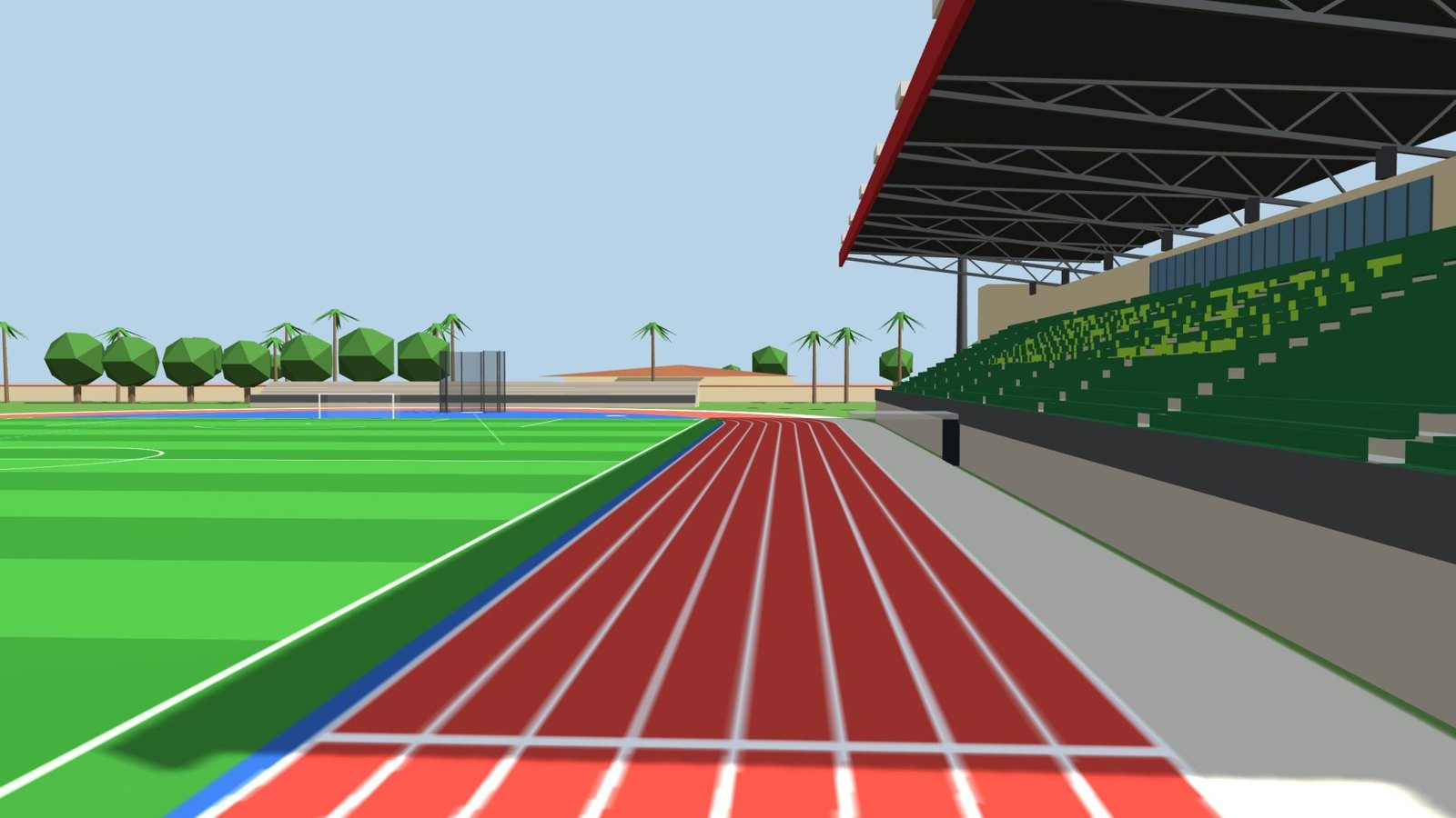 The pitch and running track at ground level
