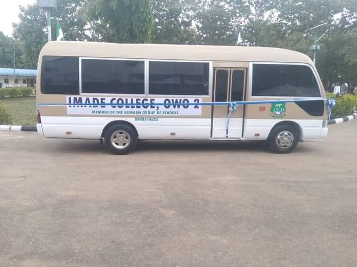 A school bus purchased and donated to the college by the Alh. Kareem Adesina led executive of IMACOSA in 2023.