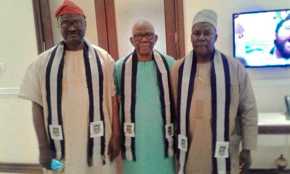 Mr Yinka Akinola and Alhaji Alli Ahmed during a visit to Chief Ade Ojo (Elizade).